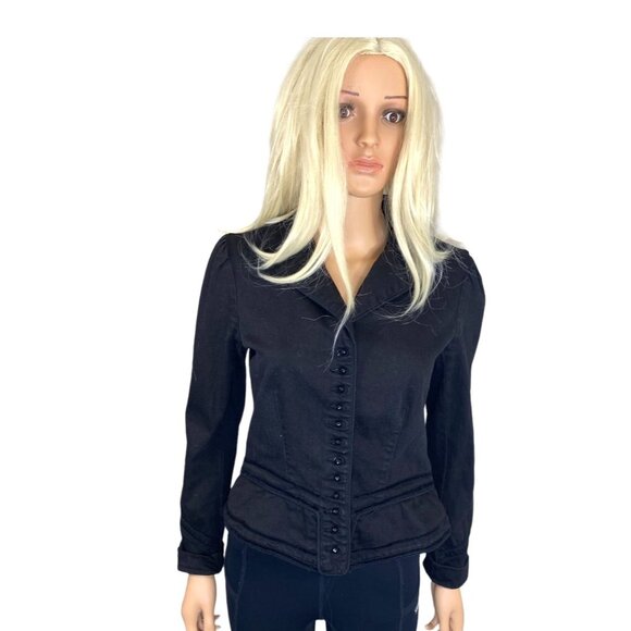 Lauren Jeans Fitted Denim Blazer M Ralph Lauren Black Victorian Jacket VTG - Picture 15 of 15